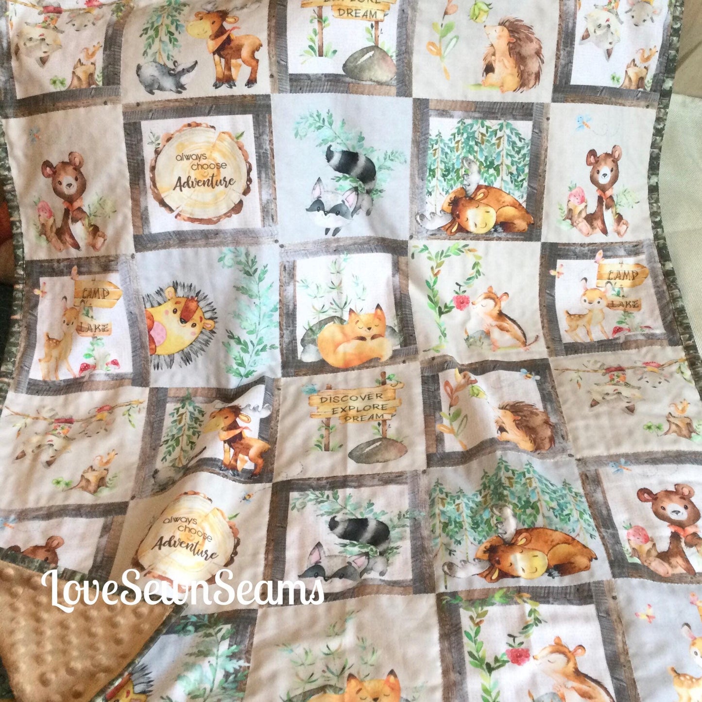 Woodland Adventures/Woodland quilted blanket/Forest critters