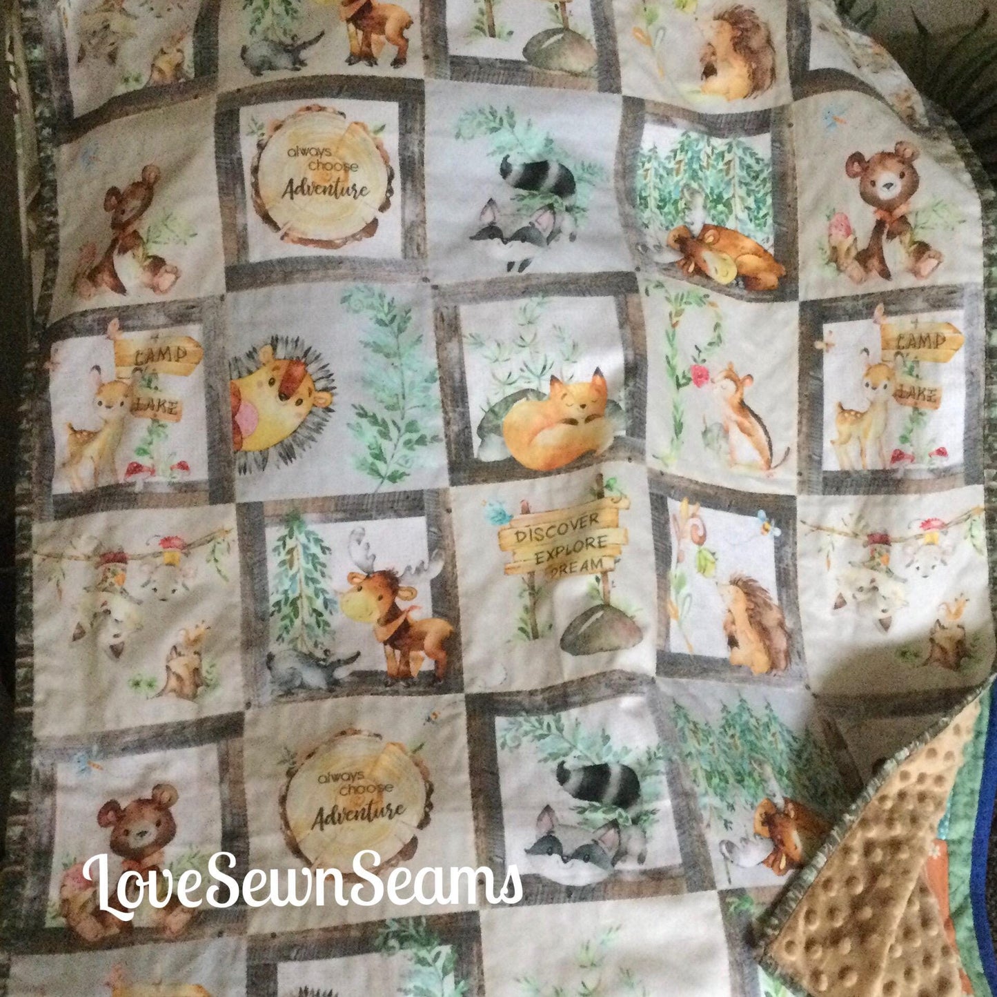 Woodland Adventures/Woodland quilted blanket/Forest critters
