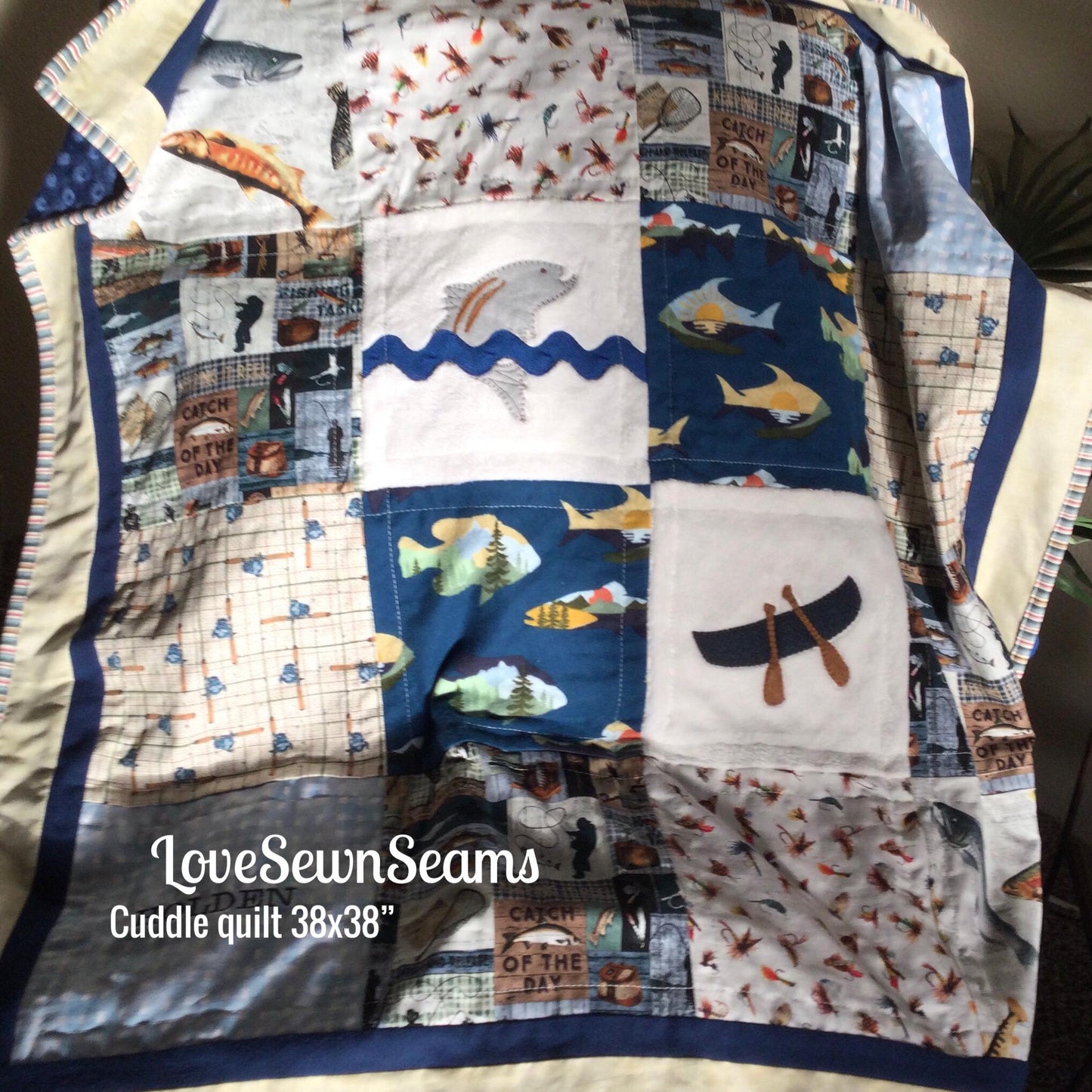 Lake House quilt/Fishing quilt/Outdoor quilt/Gone fishing quilt/Handmade quilt/Fisherman quilt