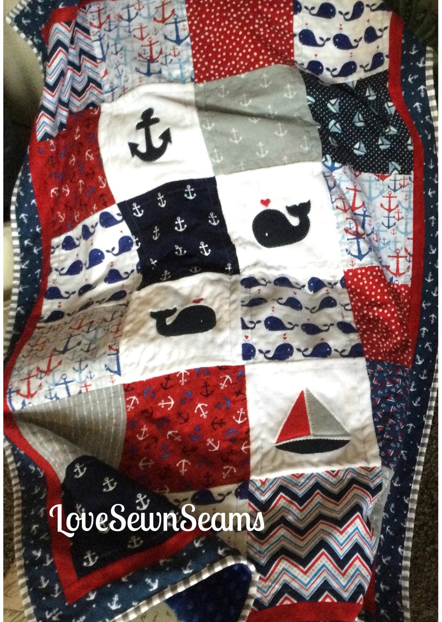 Nautical Quilt/Handmade baby quilt/Red White and blue quilt/Nautical baby quilt/Nautical pillow also available