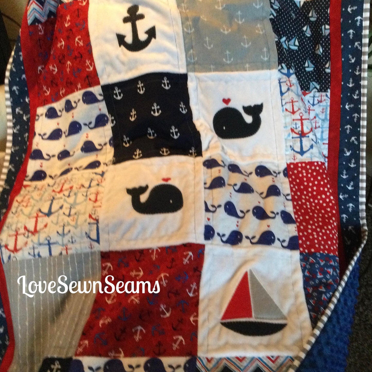 Nautical Quilt/Handmade baby quilt/Red White and blue quilt/Nautical baby quilt/Nautical pillow also available