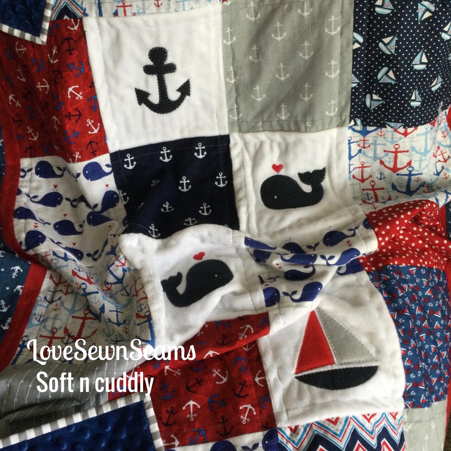 Nautical Quilt/Handmade baby quilt/Red White and blue quilt/Nautical baby quilt/Nautical pillow also available