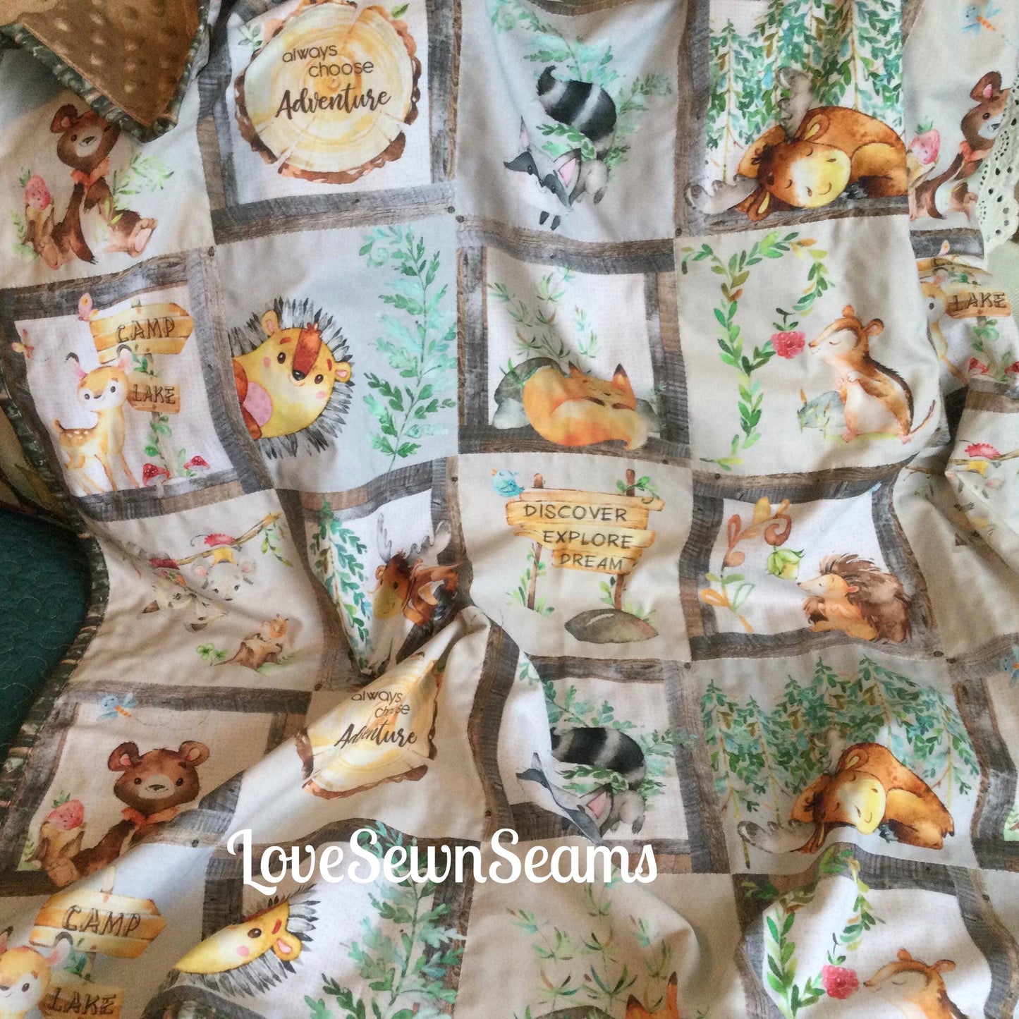 Woodland Adventures/Woodland quilted blanket/Forest critters