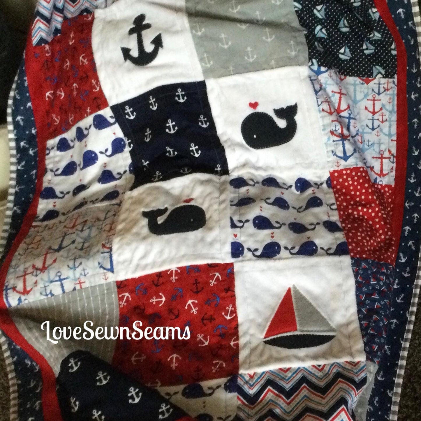 Nautical Quilt/Handmade baby quilt/Red White and blue quilt/Nautical baby quilt/Nautical pillow also available