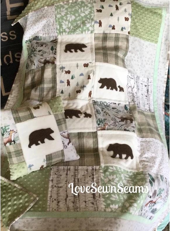 Bear quilt/Woodland quilt/Wilderness Quilt/Rustic quilt/Lodge/Appliqué quilt/Northwoods quilt/Hunter quilt/handmade quilt