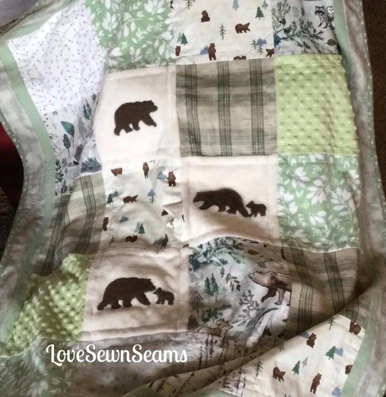 Bear quilt/Woodland quilt/Wilderness Quilt/Rustic quilt/Lodge/Appliqué quilt/Northwoods quilt/Hunter quilt/handmade quilt