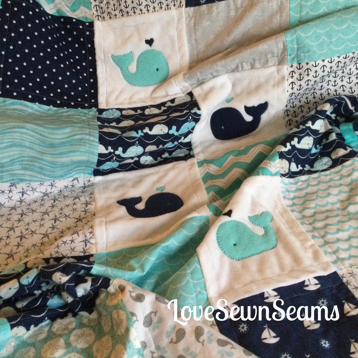 COASTAL Baby Quilt/Whale baby Quilt/Modern baby quilt