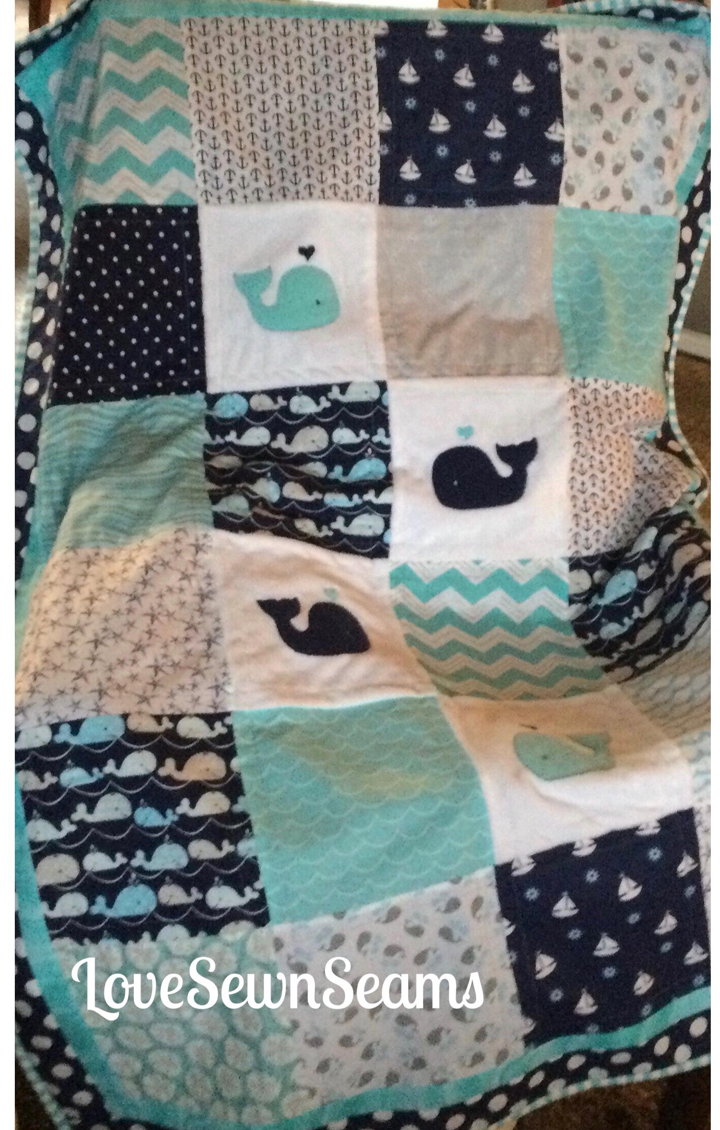 COASTAL Baby Quilt/Whale baby Quilt/Modern baby quilt