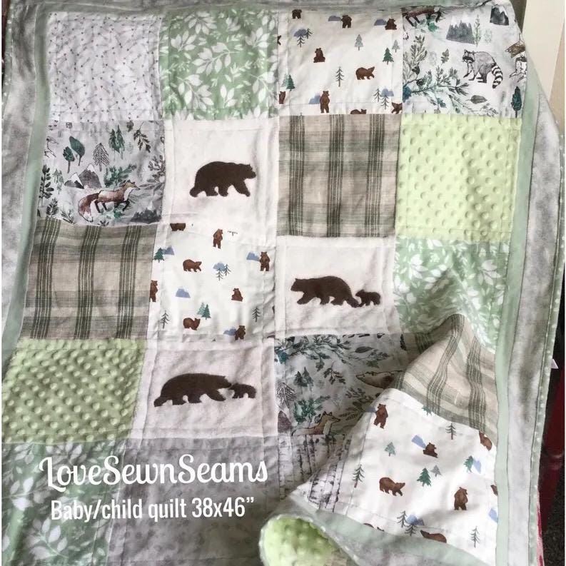 Bear quilt/Woodland quilt/Wilderness Quilt/Rustic quilt/Lodge/Appliqué quilt/Northwoods quilt/Hunter quilt/handmade quilt