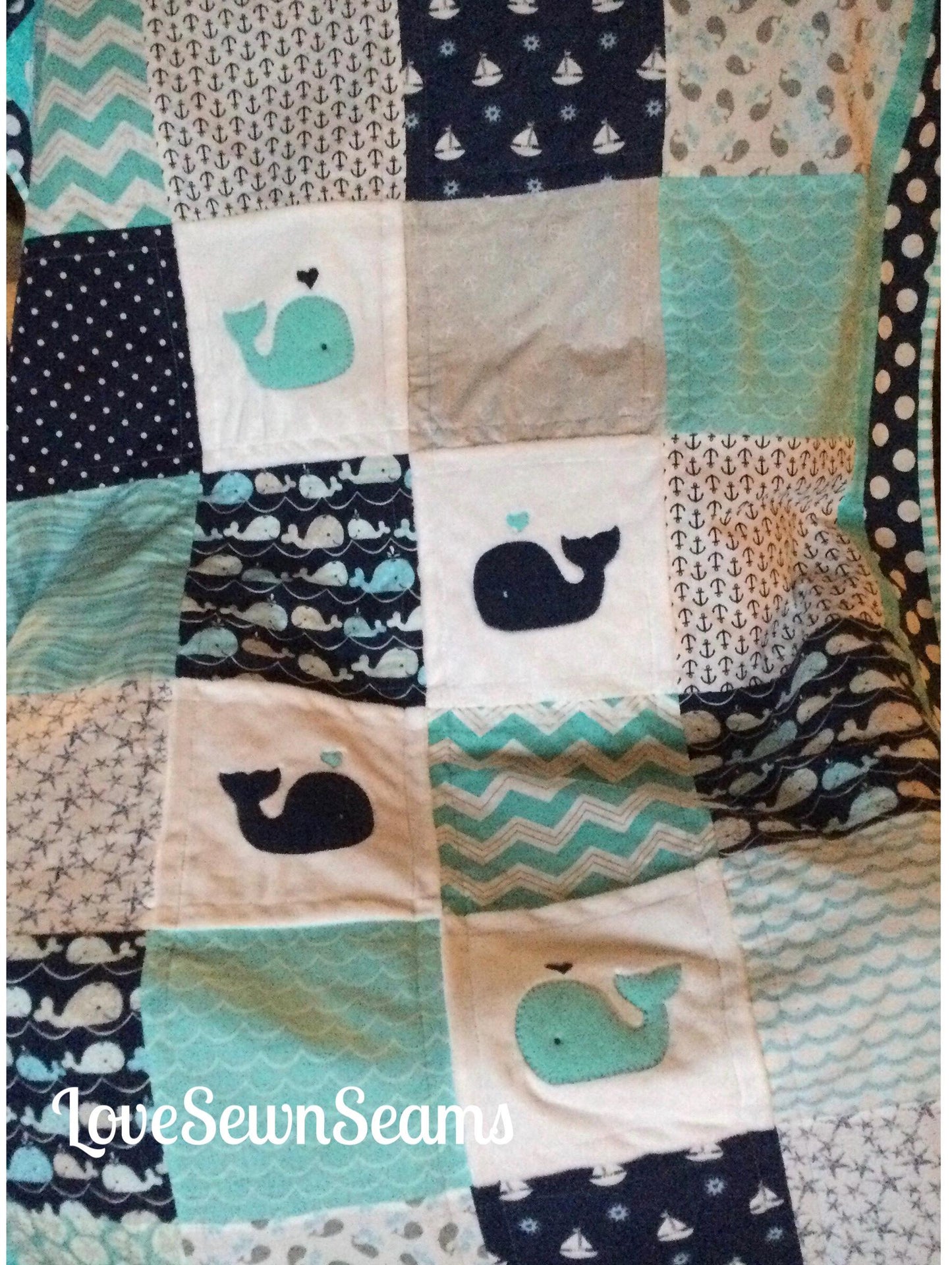 COASTAL Baby Quilt/Whale baby Quilt/Modern baby quilt