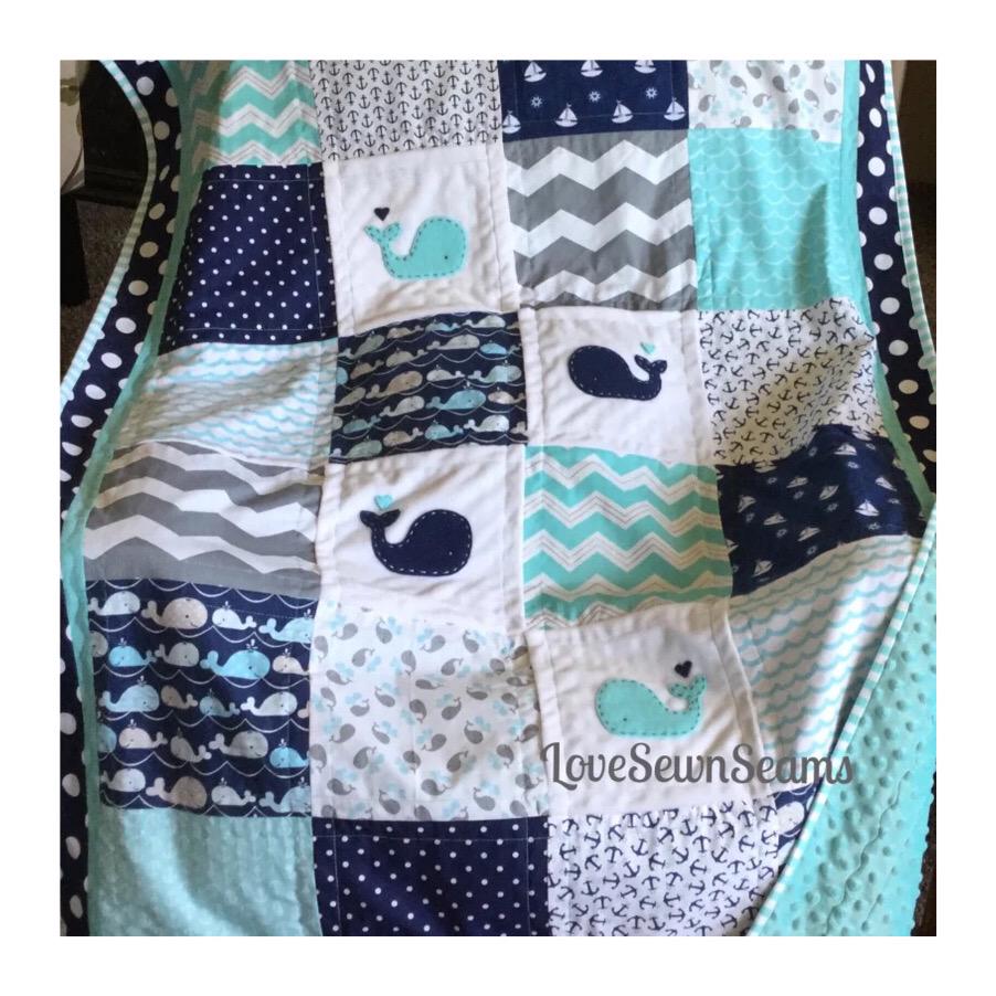COASTAL Baby Quilt/Whale baby Quilt/Modern baby quilt