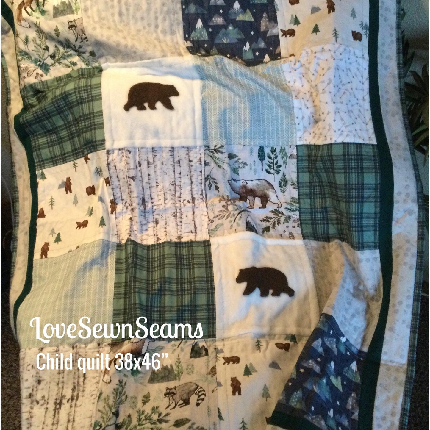 WOODLAND QUILT**Bear quilt/baby quilt/Rustic quilt/Bear and cub quilt/Nature quilt/Mountain quilt/Lodge quilt/Forest quilt
