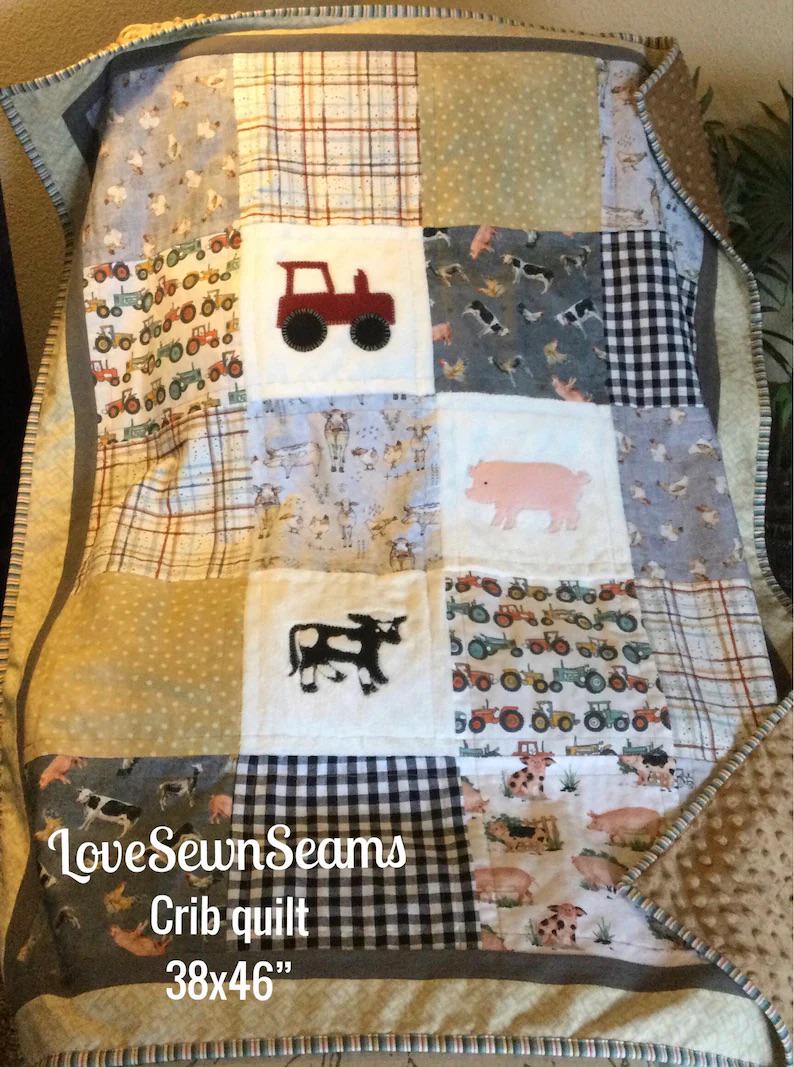 Farm life quilt/Handmade in USA/Farm Animals/Tractor quilt/Farming quilt/Barnyard animals/Crib to King size
