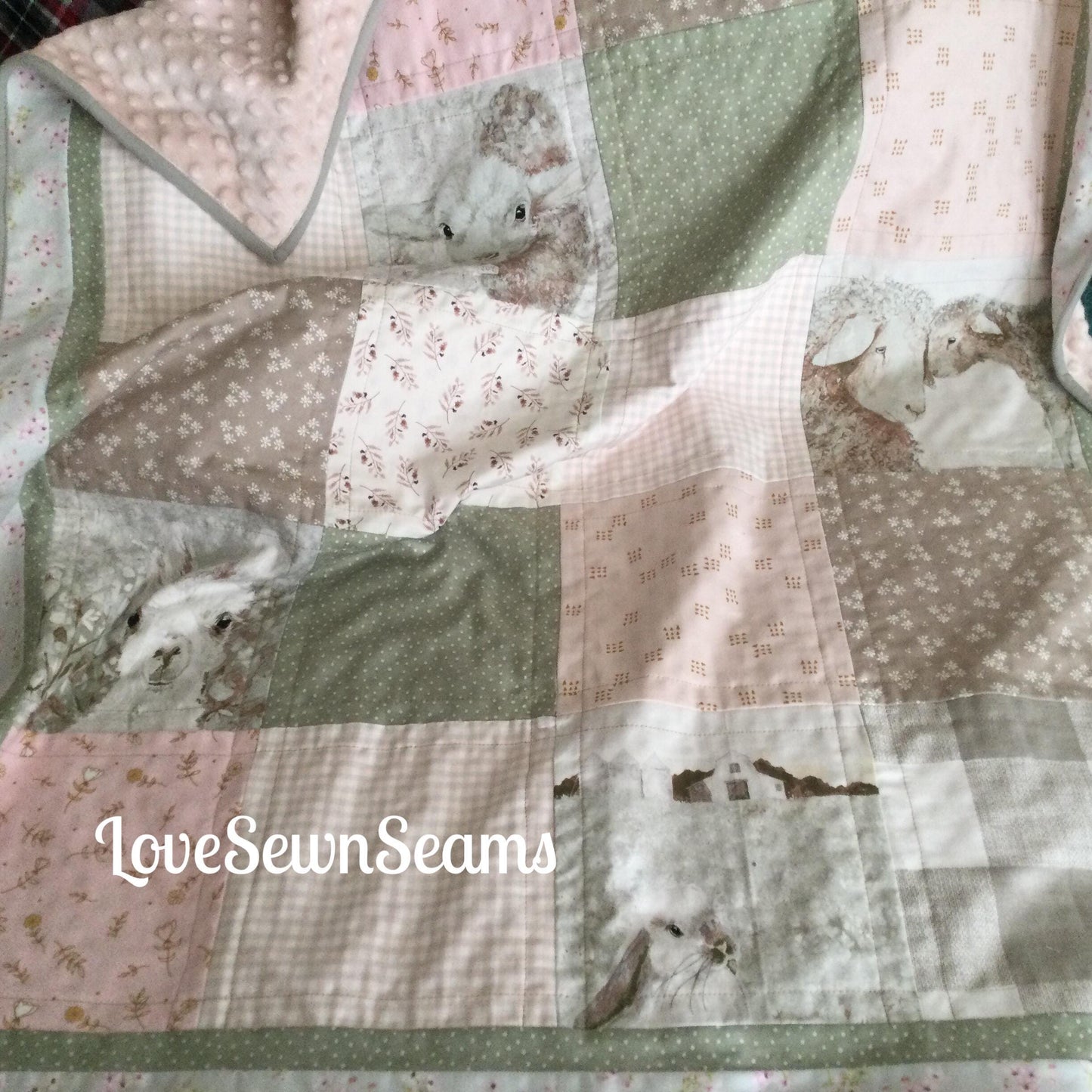 Mocha Sheep quilt~Farm quilt~handmade quilt~Mocha & Sage quilt