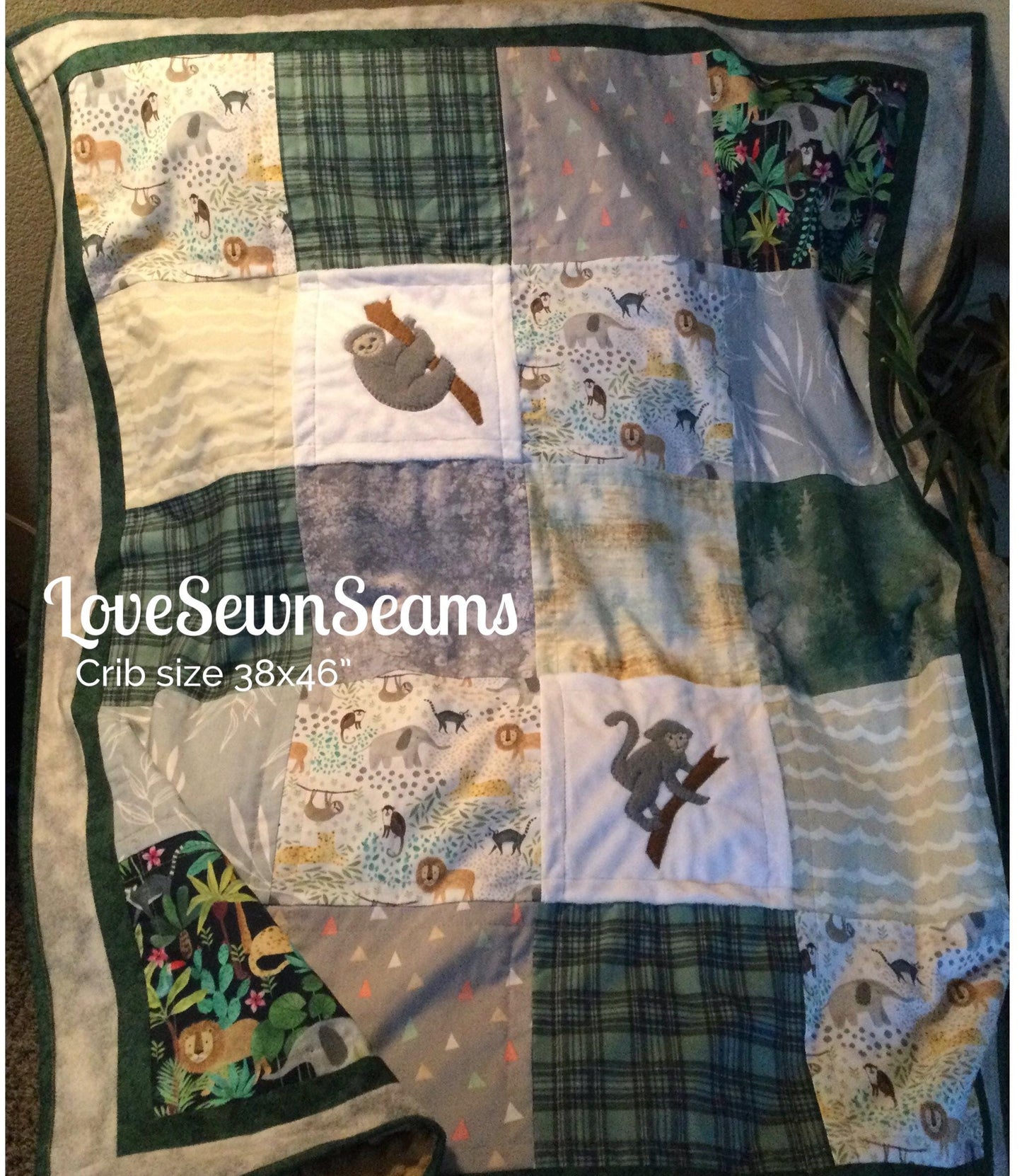 Rainforest quilt/Sloth quilt/Monkey quilt/Animal quilt/Rainforest/Sloth/handmade quilt/Nature quilt/Wild life quilt