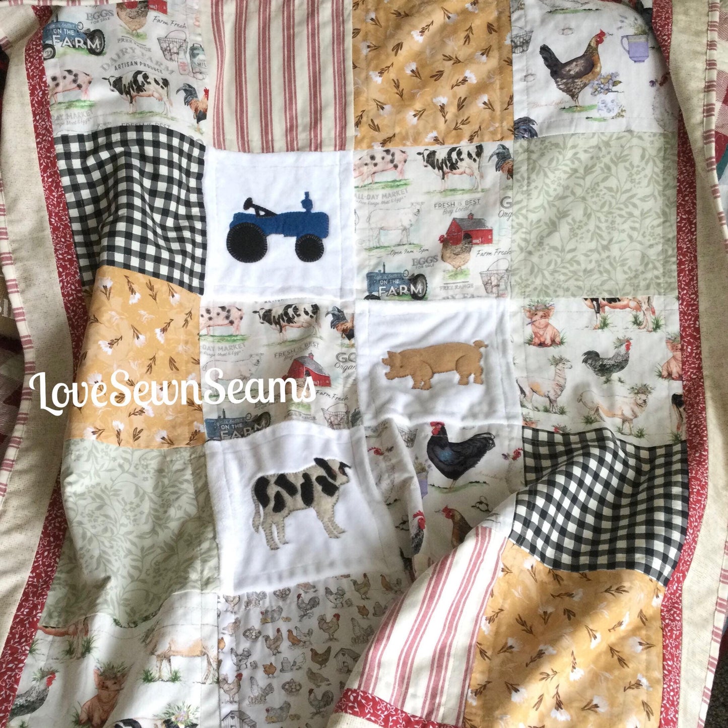 Farm life quilt/Handmade in USA/Farm Animals/Tractor quilt/Farming quilt/Barnyard animals/Crib to King size