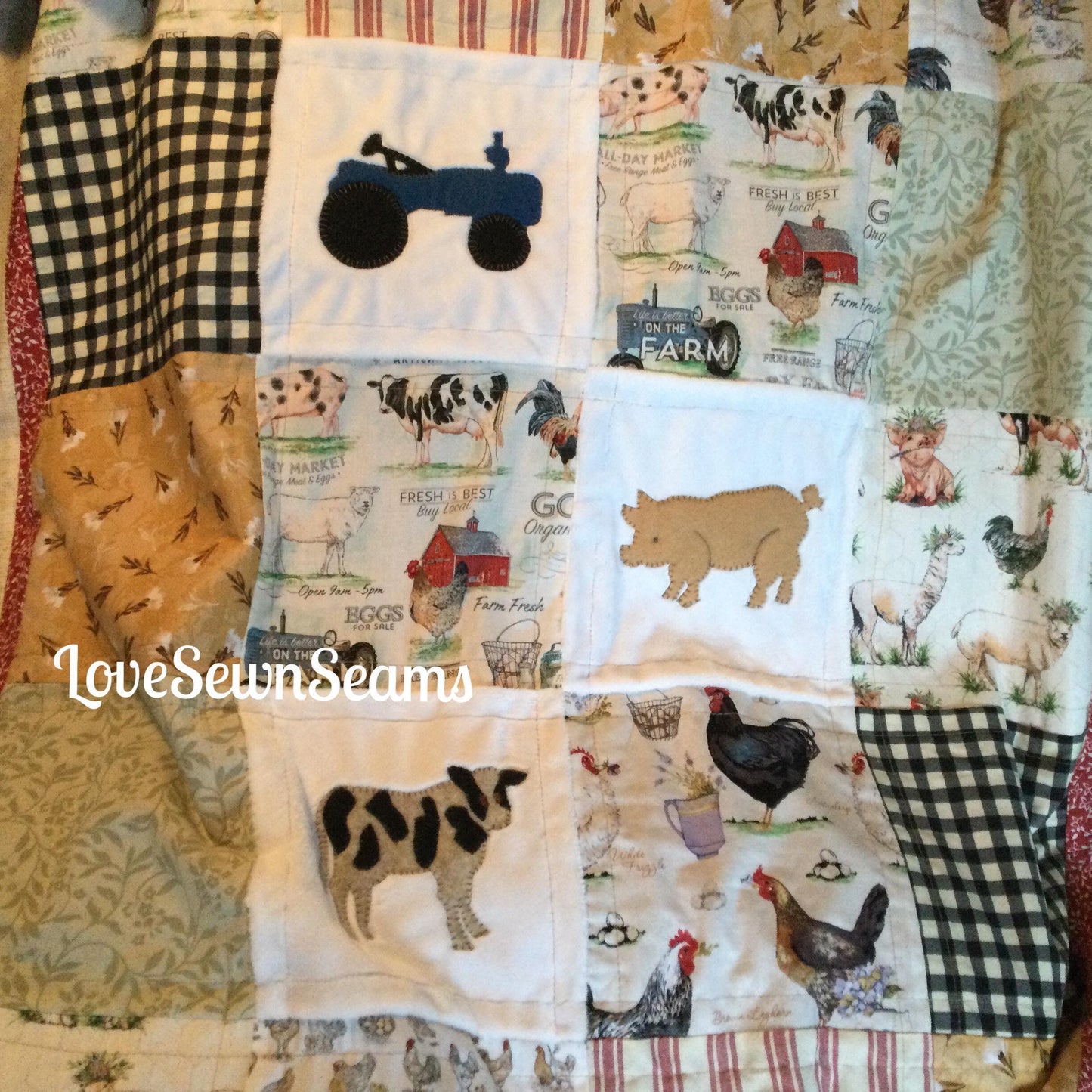 Farm life quilt/Handmade in USA/Farm Animals/Tractor quilt/Farming quilt/Barnyard animals/Crib to King size