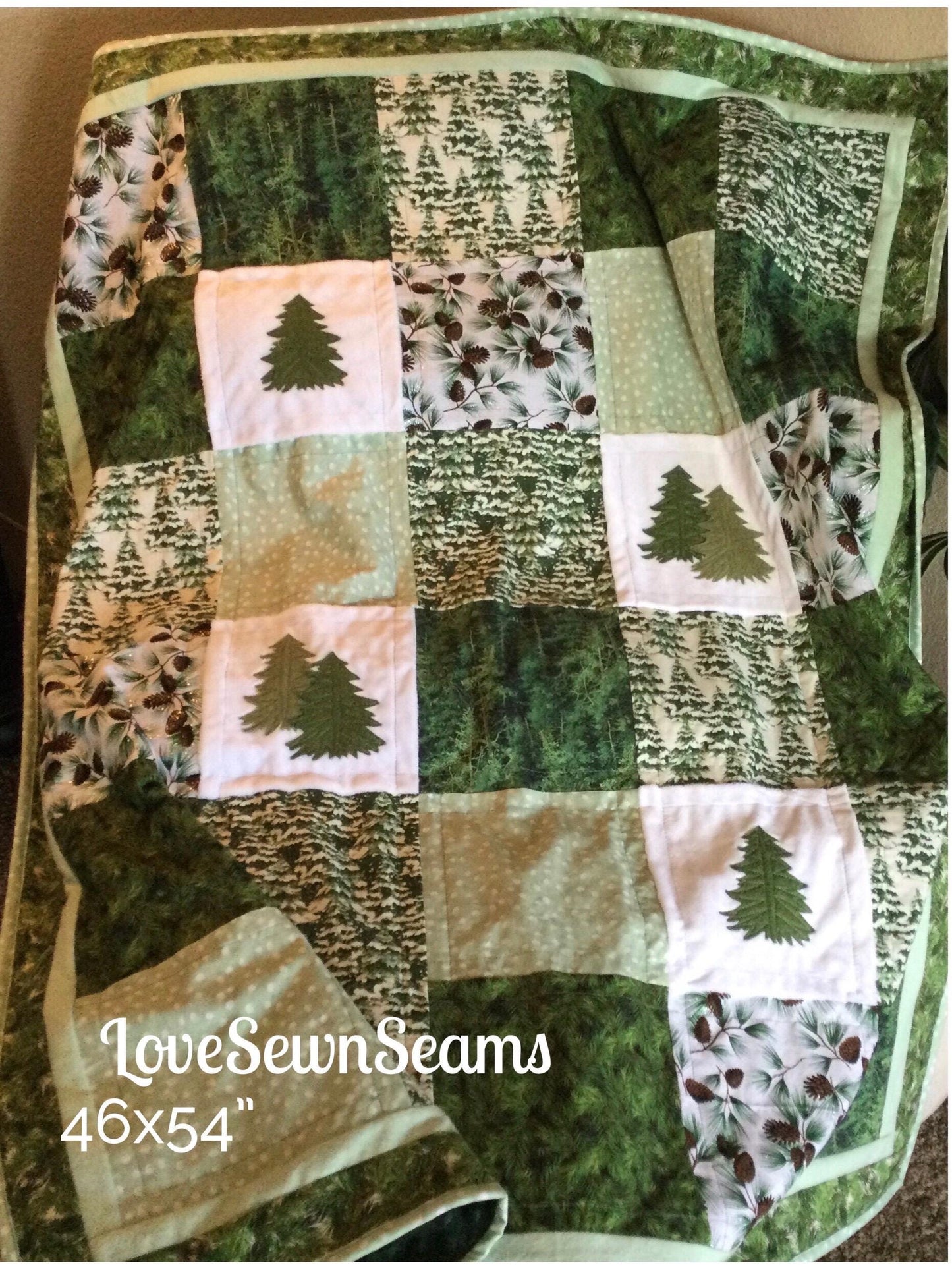 Nature quilt/Forest quilt/Woodland quilt/Evergreen quilt/Made to order in many sizes