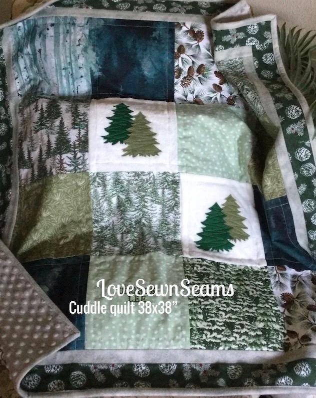 Nature quilt/Forest quilt/Woodland quilt/Evergreen quilt/Made to order in many sizes
