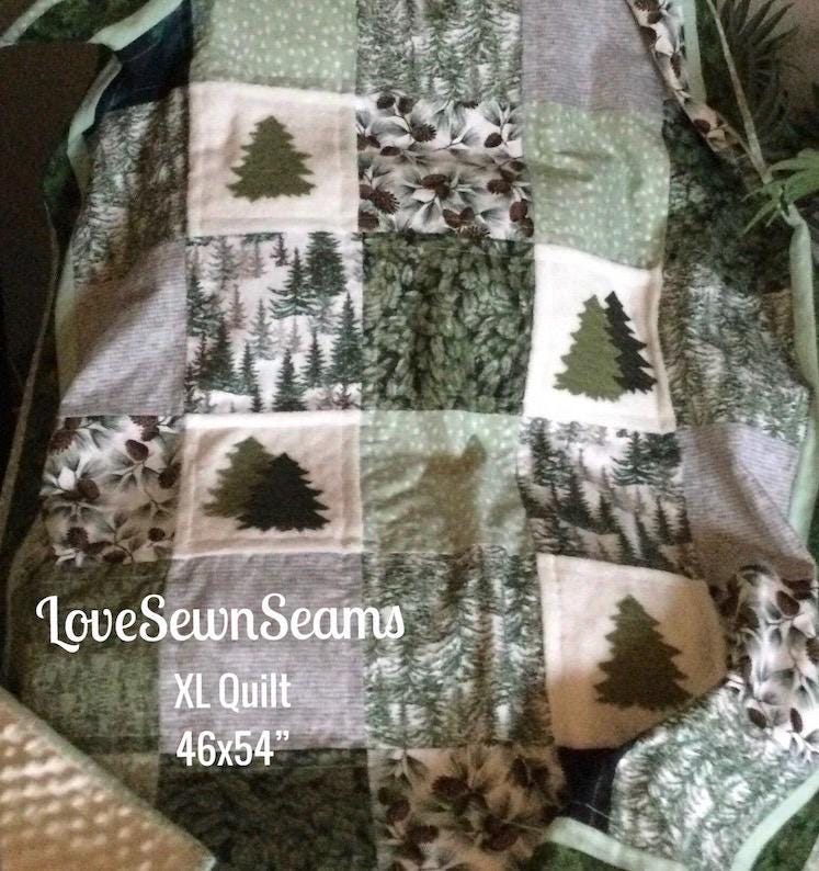 Nature quilt/Forest quilt/Woodland quilt/Evergreen quilt/Made to order in many sizes