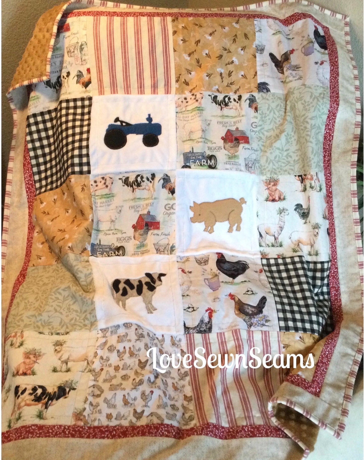 Farm life quilt/Handmade in USA/Farm Animals/Tractor quilt/Farming quilt/Barnyard animals/Crib to King size
