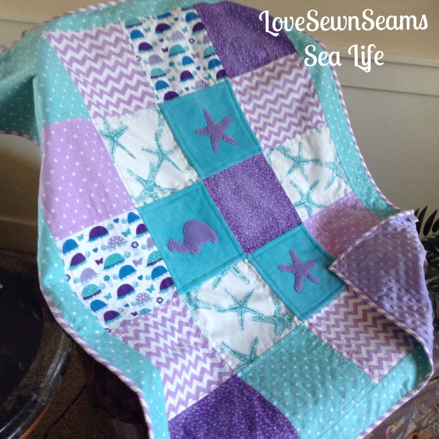 Turtle Starfish quilt with soft cuddly with ultra soft back simply adorable