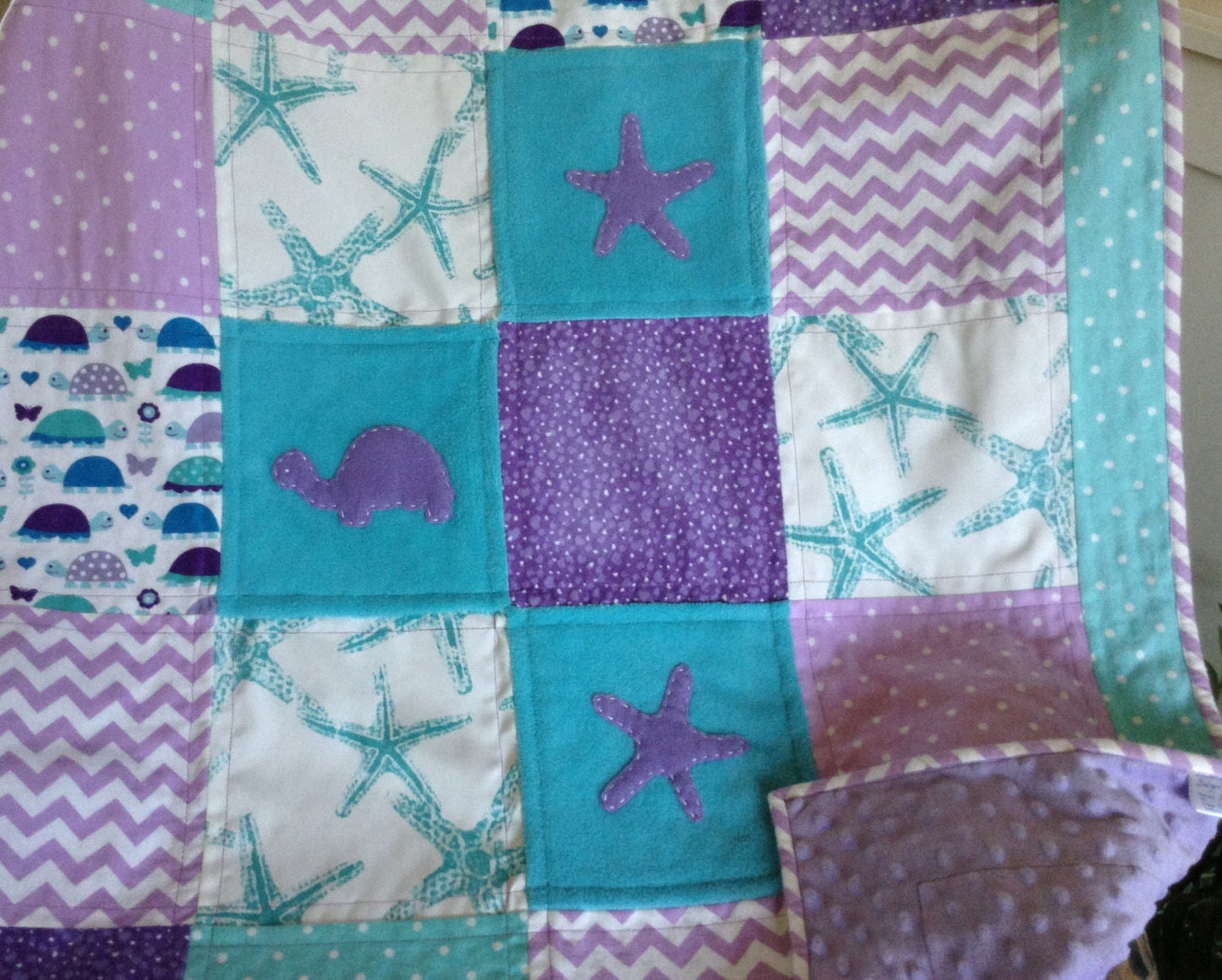 Turtle Starfish quilt with soft cuddly with ultra soft back simply adorable