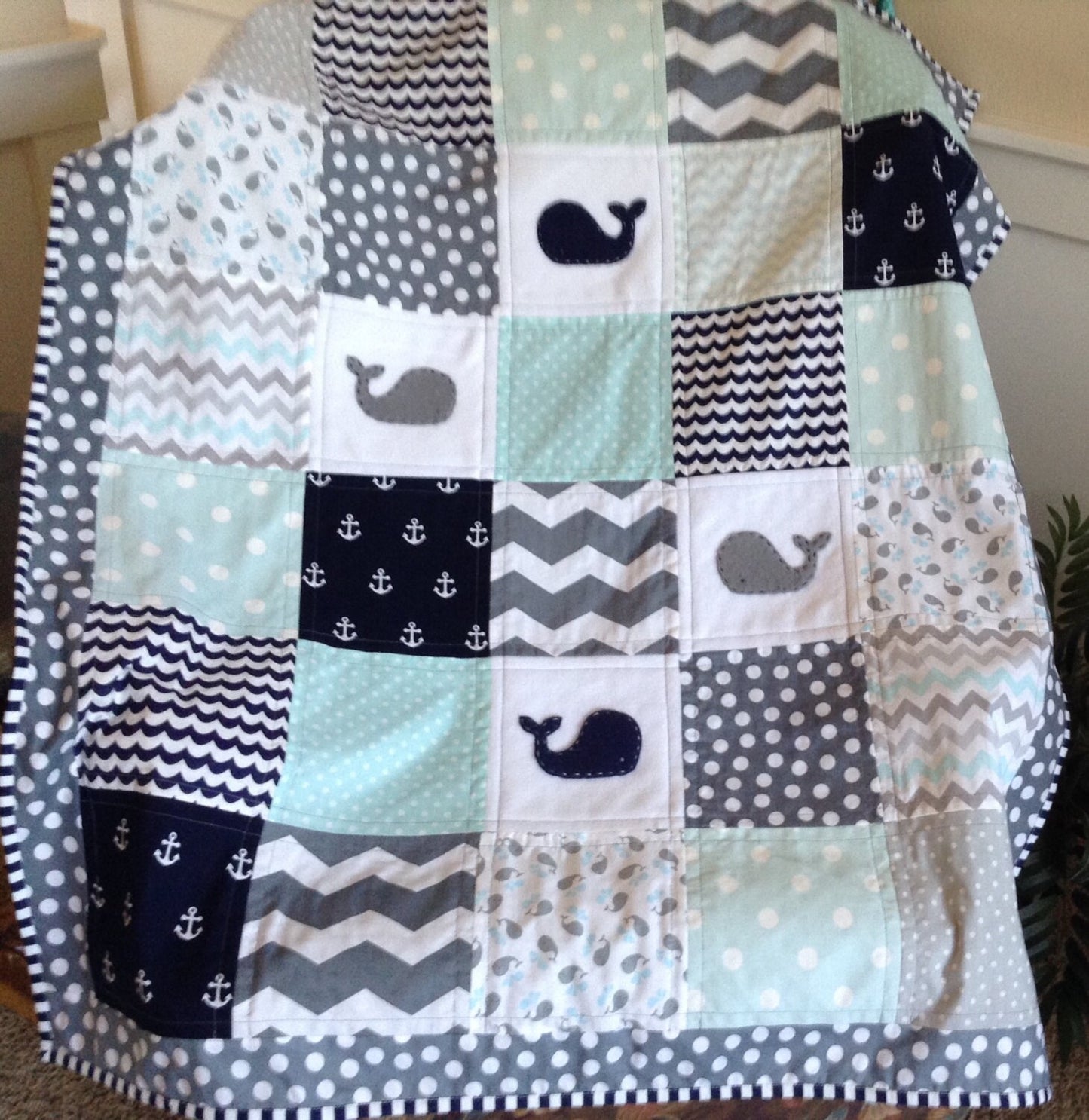 MINT and NAVY NAUTICAL Anchor & Baby Whale quilt