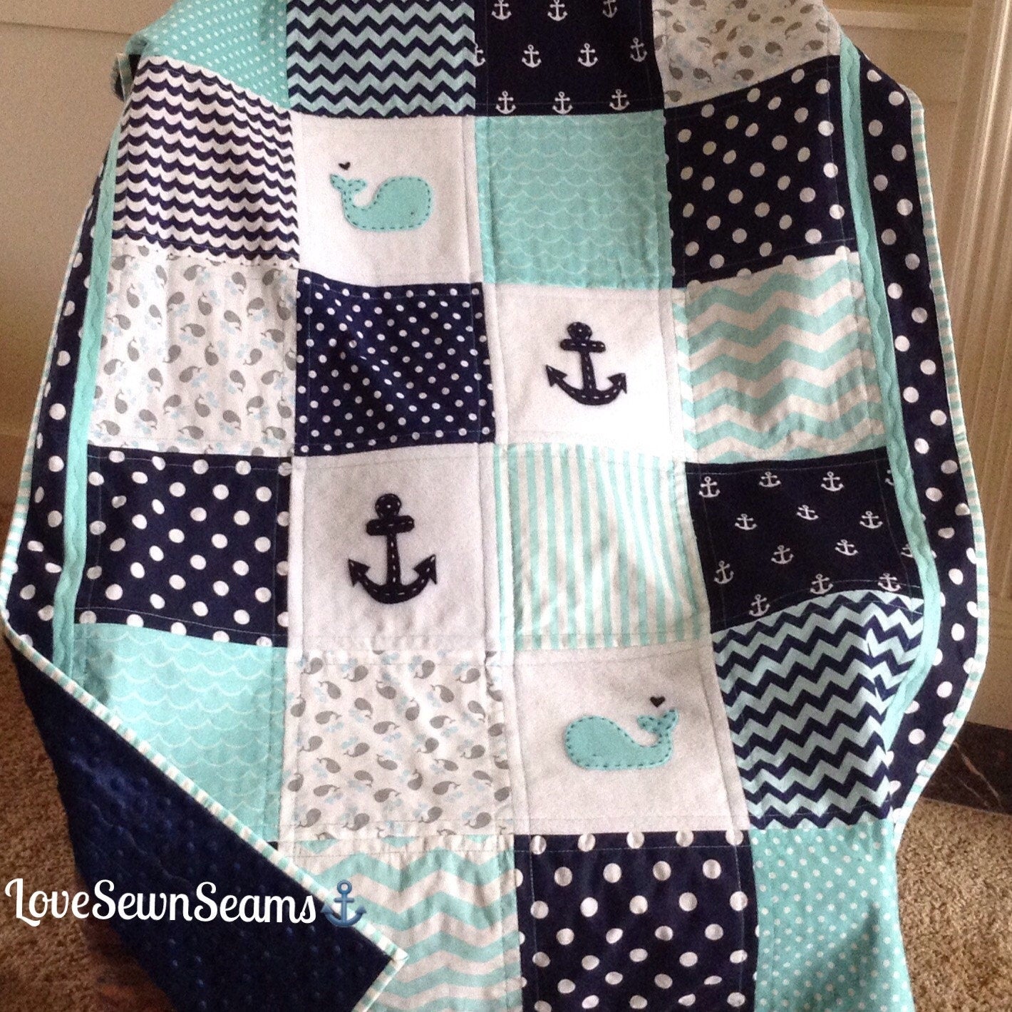 Nautical Crib quilt/COASTAL Quilt/Baby quilt/Nautical Baby Blanket/Nautical Crib bedding/Whale baby quilt