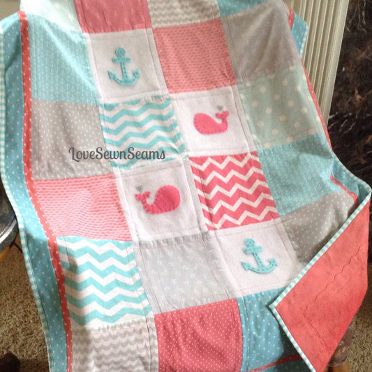 MADE TO ORDER/Coastal baby quilt/Sea life quilt/Coastal quilt/Baby quilt/Nautical baby quilt