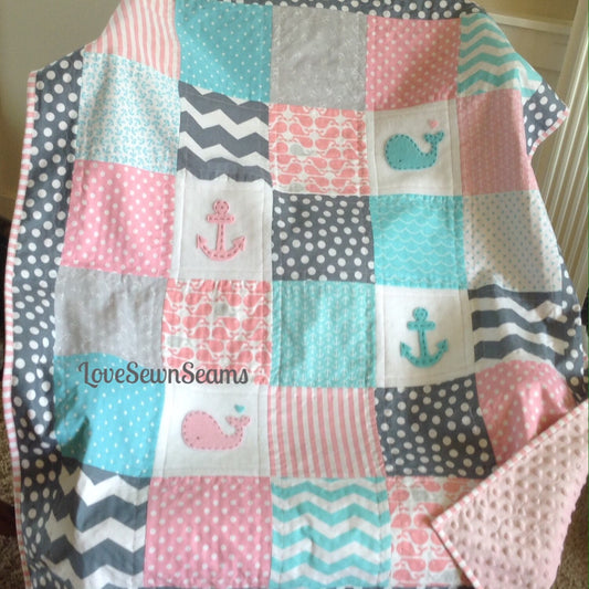 Nautical quilt/Nautical baby quilt/Modern baby quilt/Made to order