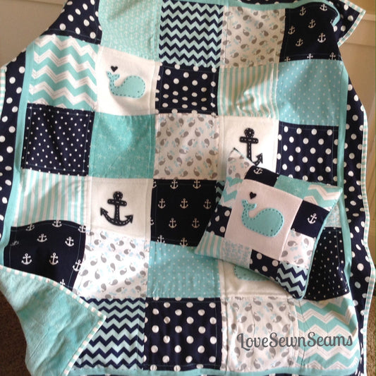 Nautical Baby quilt/Coastal quilt/MADE TO ORDER/Handmade baby quilt/Nautical Baby blanket/Nautical Crib bedding