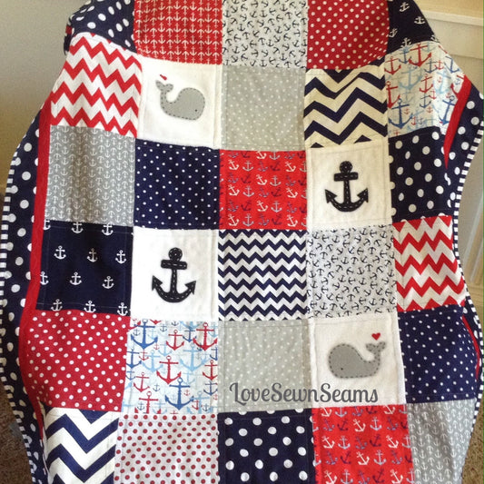 NAVY/GRAY/RED Nautical Nursery/Coastal nursery/Nautical Pillow Sold Separately