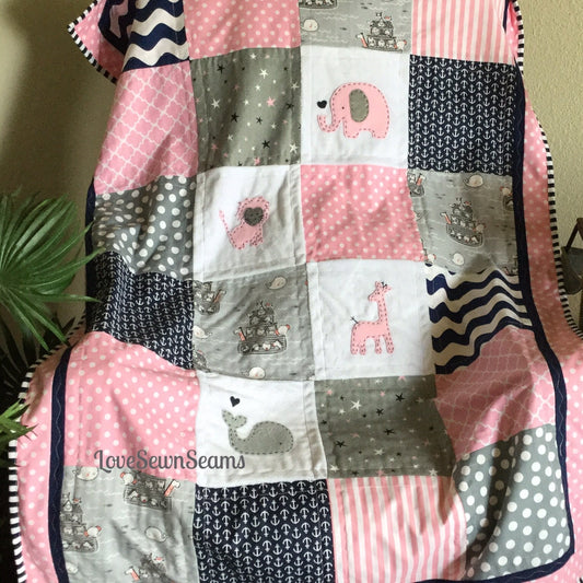 Noah’s Ark quilt/Noah’s Ark baby quilt/Animal baby quilt/Baby quilt/Giraffe baby quilt/Elephant quilt/Flags/Banner