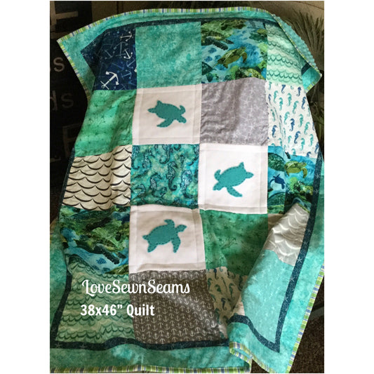 MADE TO ORDER/Sea Turtle quilt/Sea Turtle Lovey/Sea turtles/Hawaiian sea turtle/Sealife quilt/Under the Sea quilt
