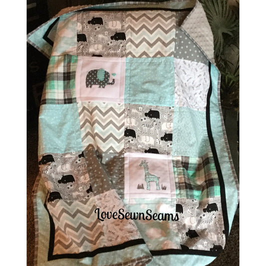 Safari baby quilt/Modern baby quilt/Handmade quilt/Elephant quilt/Giraffe quilt