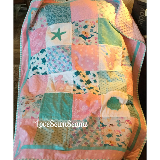 MERMAID QUILT/Sea turtle baby quilt/Mermaid and Sea turtle/Mermaid baby quilt/Mermaid Lovey/Sea turtle Lovey