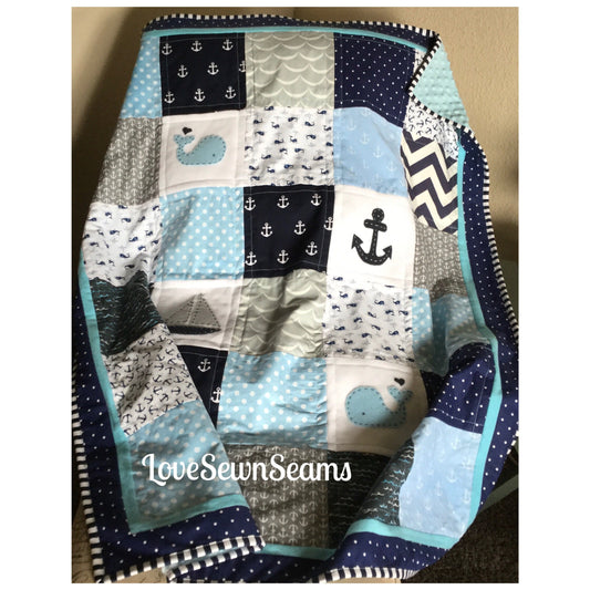 Nautical baby quilt/Nautical quilt/Coastal quilt/Sailboat quilt/Modern baby quilt