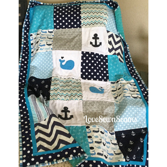 MADE TO ORDER/Modern baby quilt/Nautical baby quilt/Childs Nautical quilt/Comfort quilt/Handmade quilt
