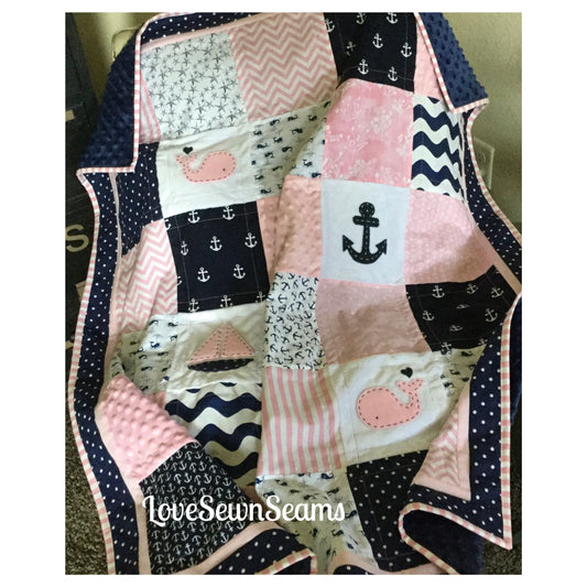 MADE TO ORDER/Seaside Quilt/Nautical Baby quilt/Baby quilts/Handmade quilts/Modern baby quilt/Coastal baby quilt