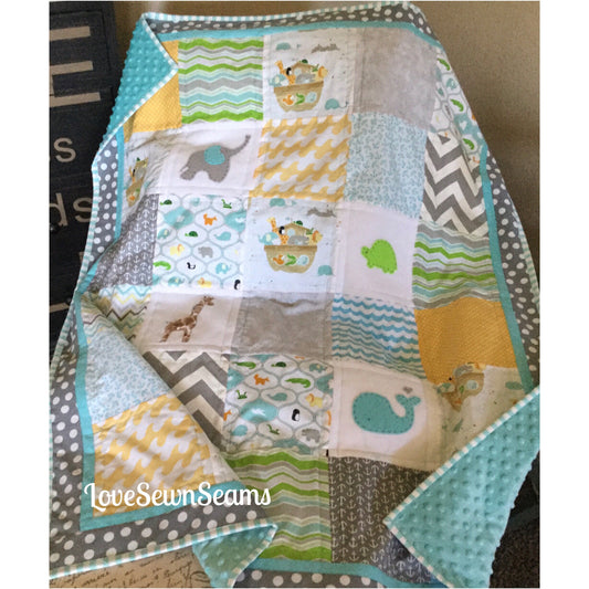 MADE to ORDER/Noah’s Ark quilt/Noah’s Ark Crib Size Quilt/Noah’s Ark Nursery/Animal baby quilt