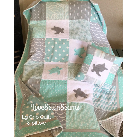MADE TO ORDER/Sea Turtle quilt/Sea turtle nursery/Sea turtle/Sea turtle lovey/Sea turtle pillow