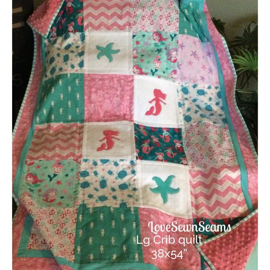 MADE to ORDER/Mermaid quilt/Sea turtle quilt//Sea Life quilt/Coastal quilt/Handmade in USA