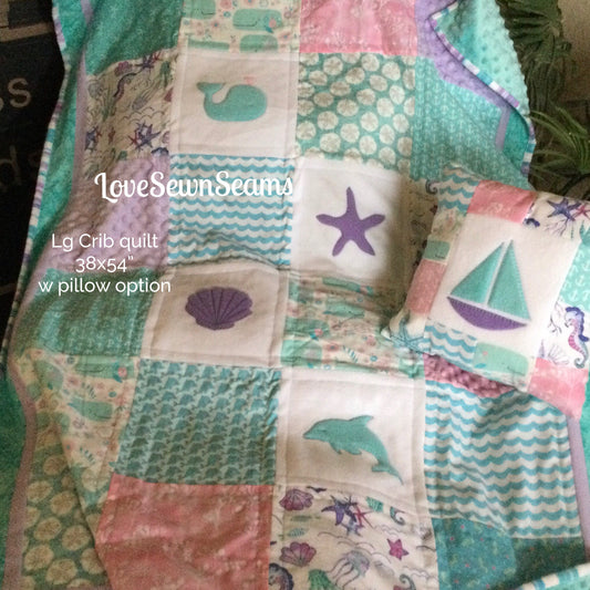 MADE TO ORDER/Sea Life Nursery/Sea Life Quilt/Handmade Sea Life Baby Quilt/Crib Guard/Crib Skirt