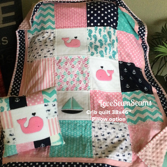 Nautical baby quilt/Coastal quilt/Baby quilt/Set or Individual items/Handmade quilt