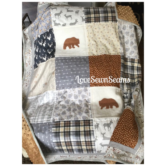 MADE TO ORDER/Woodland Quilt/Wilderness quilt/Nature Quilt/Crib to Twin size/Rustic Quilt/Plaid quilt