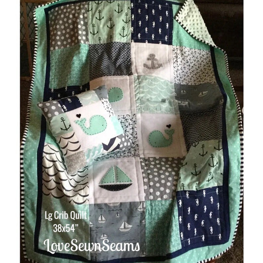 MADE TO ORDER/Nautical Quilt/Modern Baby Quilt/Anchor & Whale quilt/Complete Set also available