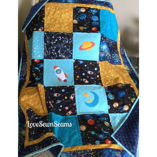 Moon Star quilt/Planets quilt/Galaxy Quilt/Rocket quilt/Rocket Lovey
