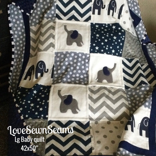 MADE TO ORDER/Elephant Quilt/Elephant Lovey-security blanket/Elephant Nursery/Modern baby quilt/Baby quilt