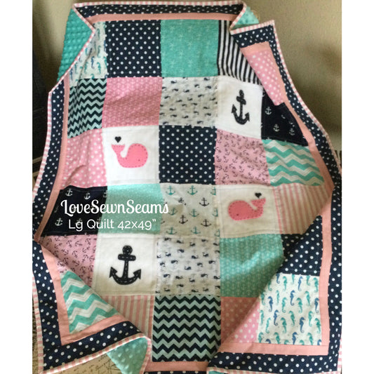 Nautical Quilt/Coastal theme/Girls Nautical (pillow sold SEPERATELY)